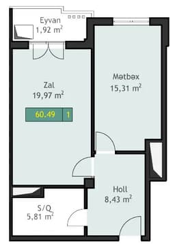 1 ком., 60,49 кв.м.