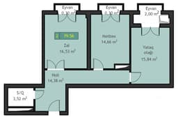 2 комнаты, 79,56 кв.м.