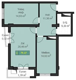 2 комнаты, 79,37 кв.м.