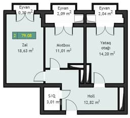 2 комнаты, 79,08 кв.м.