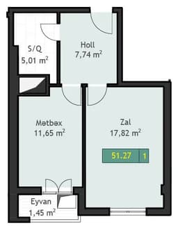 1 ком., 51,27 кв.м.