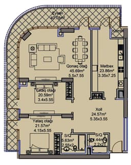 3 комнаты, 187,13 кв.м.