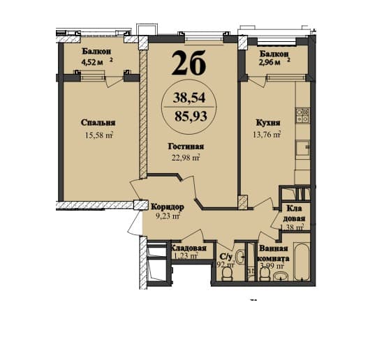 Renessans Palace j 2 otaqli 85,93 kvm