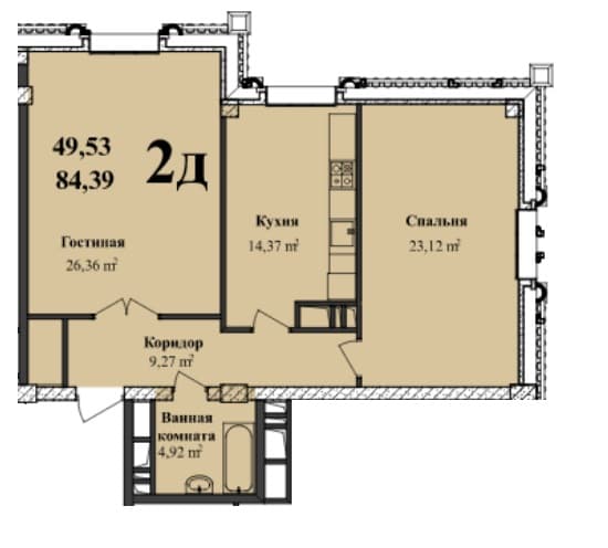 Renessans Palace h 2 otaqli 84,39 kvm
