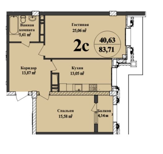 Renessans Palace g 2 otaqli 83,71 kvm