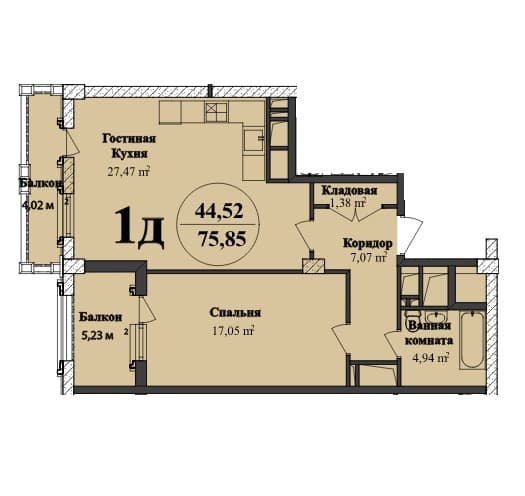 Renessans Palace f 1 комната 75,85 квм - 2