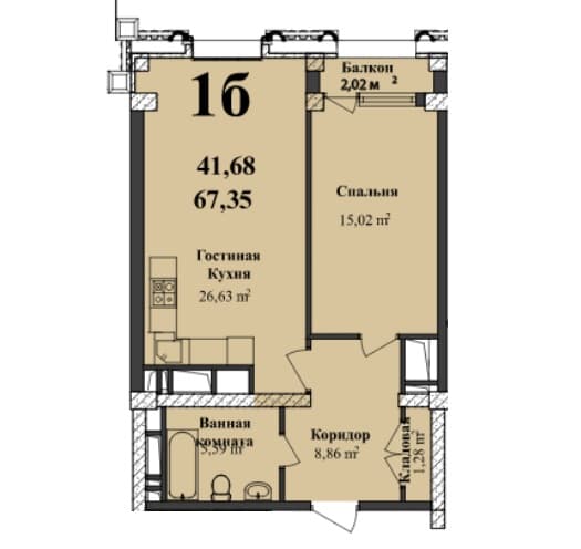 Renessans Palace d 1 комната 67,35 квм - 2