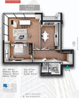 Khatai Residence 2 комнаты, 109,20 кв.м.