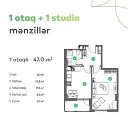 1 комната 47 кв.м.