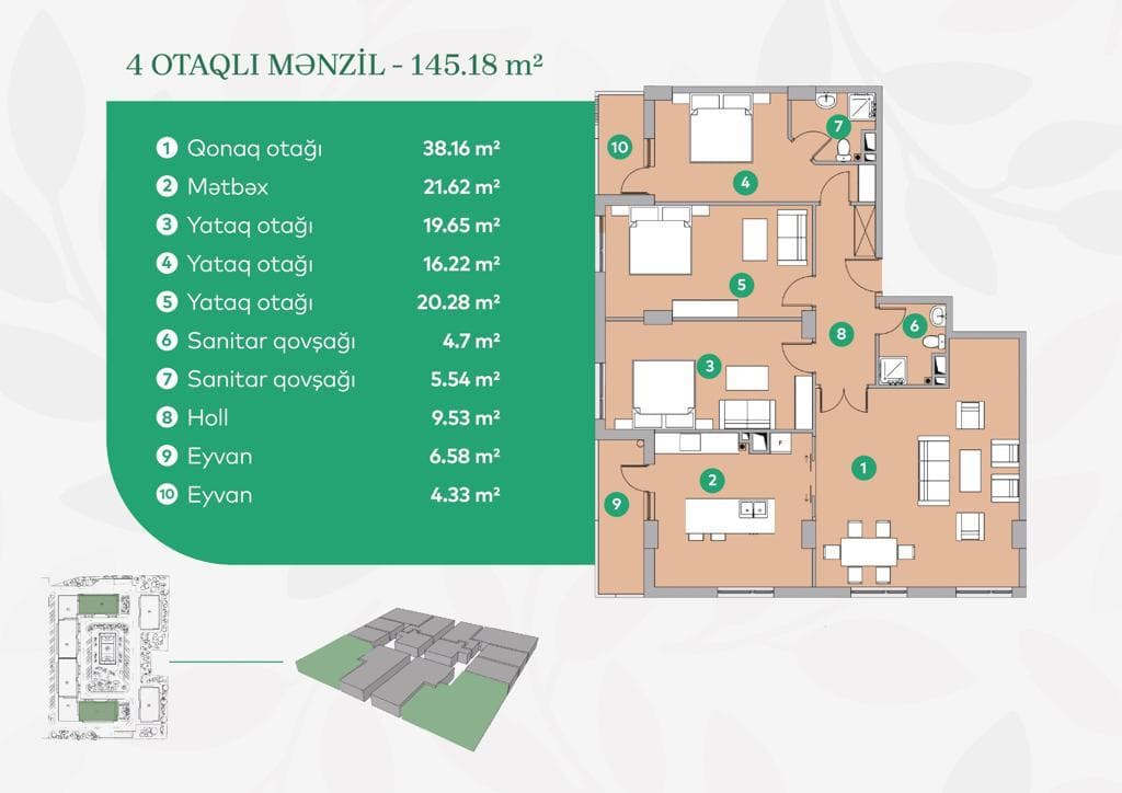 4 rooms, 145.18 sq.m. - 2