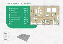 3 комнаты 95,51 кв.м.