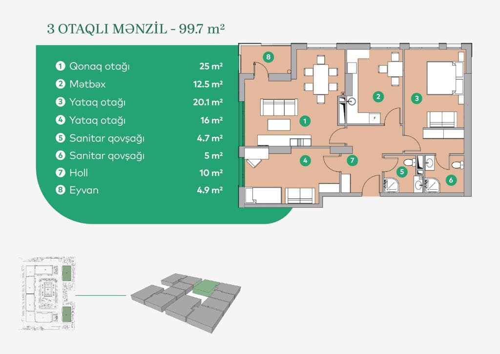 3 otaq 99,70 kv.m. - 2