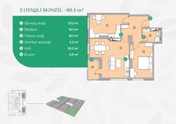 2 комнаты 80,40 кв.м.