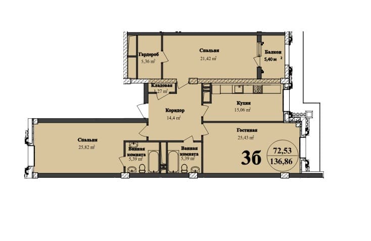 Renessans Palace r 3 комнаты 136,86 квм - 2