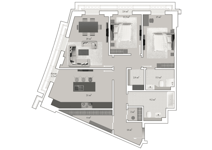 Knightsbridge Residence White City 3 otaq, 118.50 kv.m. - 2