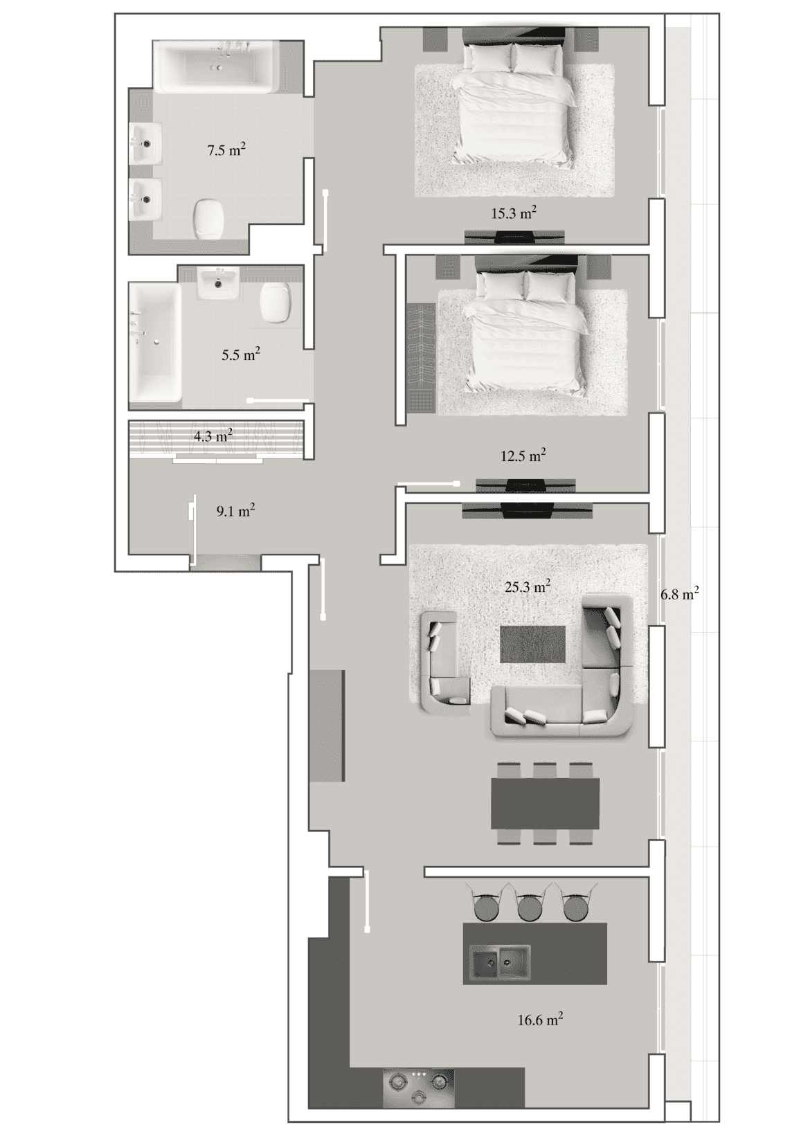 Knightsbridge Residence White City 3 otaq, 102.40 kv.m. - 2