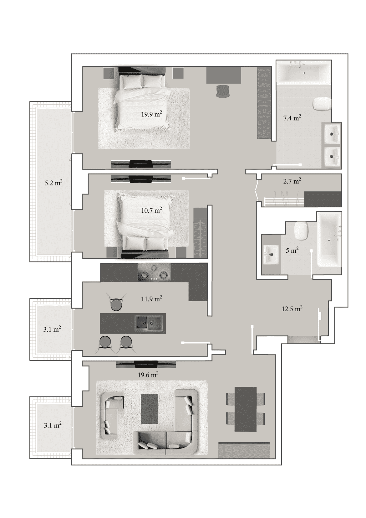 Knightsbridge Residence White City 3 комнаты, 107,30 кв.м. - 2