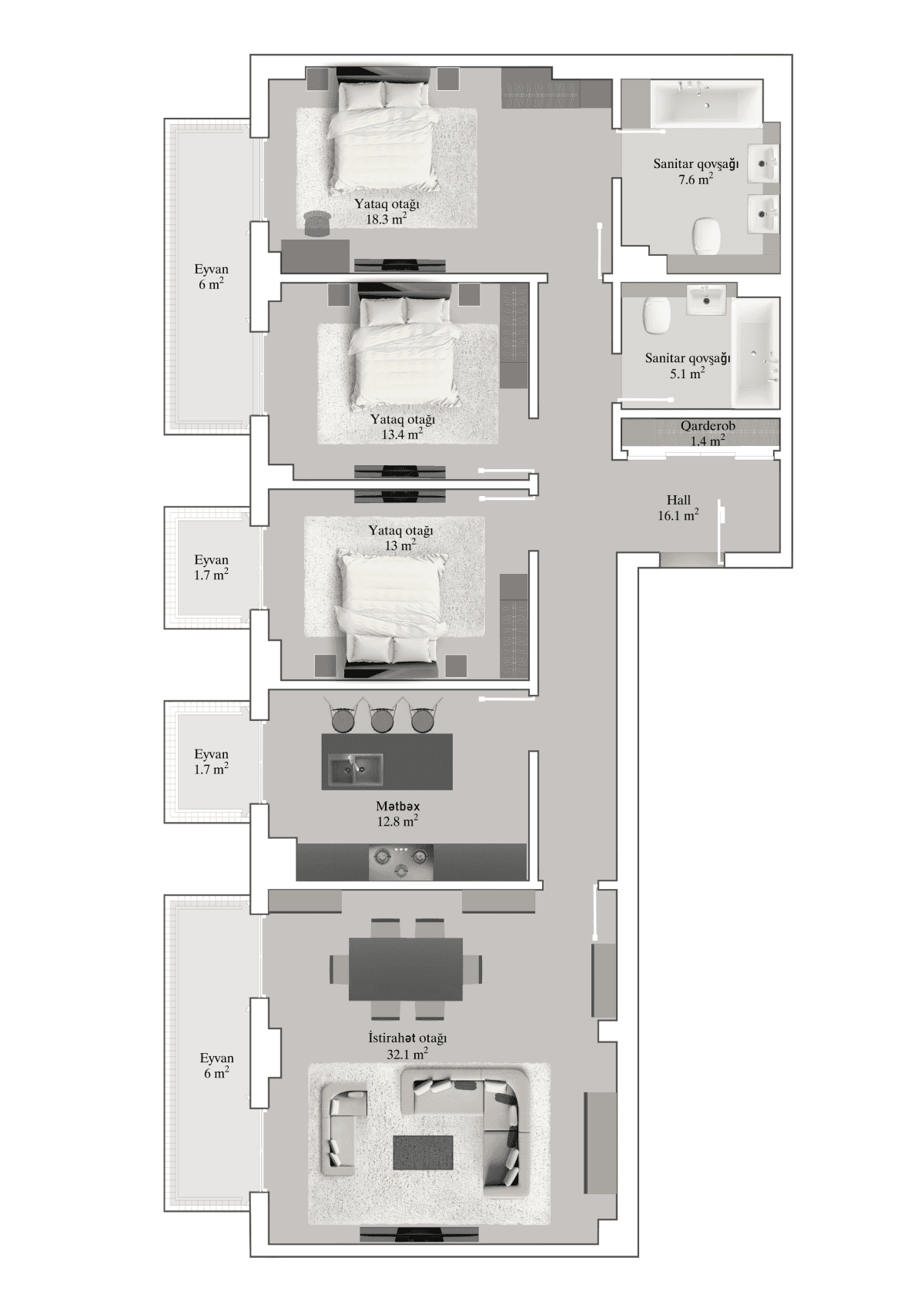Knightsbridge Residence White City 4 otaq, 143.70 kv.m. - 2