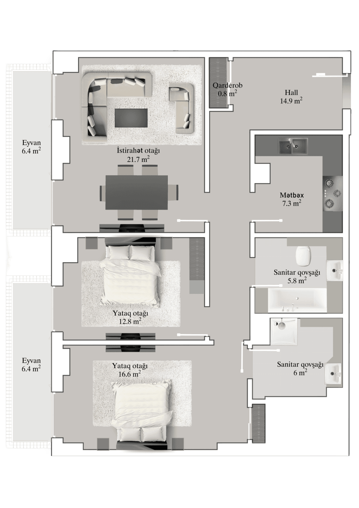 Knightsbridge Residence White City 3 otaq, 105.20 kv.m.