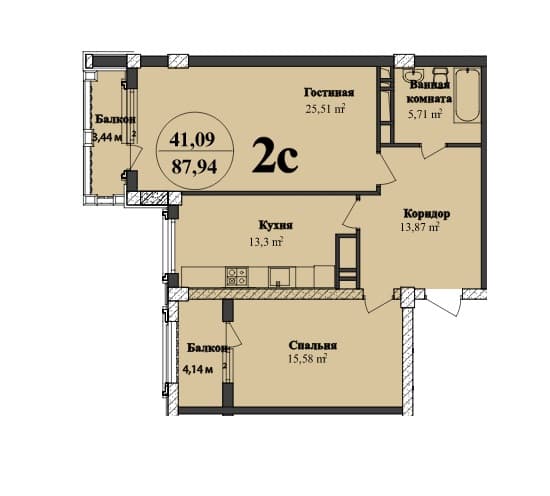 Renessans Palace l 2 otaqli 87,94 kvm