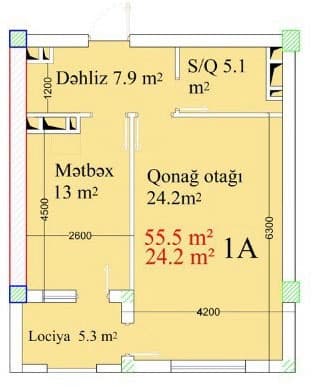 1 комната, 55,50 кв.м. - 2