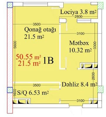 1 комната, 50,55 кв.м. - 2