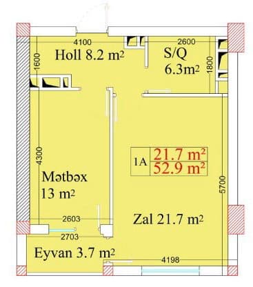 1 комната, 52,90 кв.м. - 2