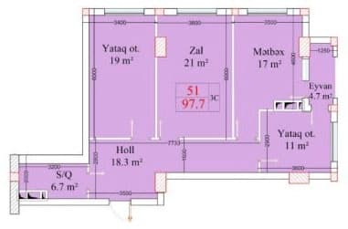 3 rooms, 97.70 sq.m. - 2