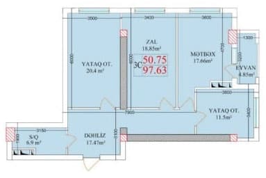 3 rooms, 97.63 sq.m. - 2