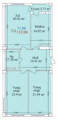 3 otaq, 112.08 kv.m. - 2