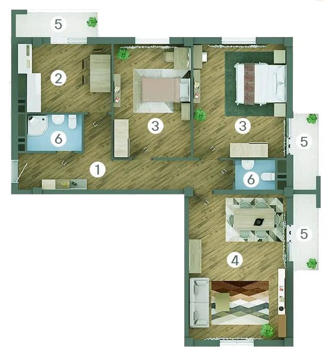 3 otaq, 115.83 kv.m.