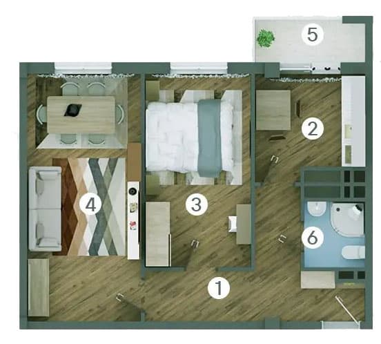 2 комнаты, 59,87 кв.м. - 2