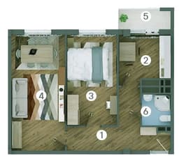 2 комнаты, 60,74 кв.м.