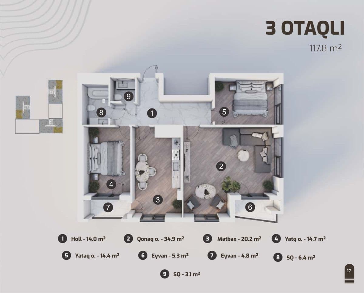 Marbel Residence 3 комнаты, 117,80 кв.м. - 2