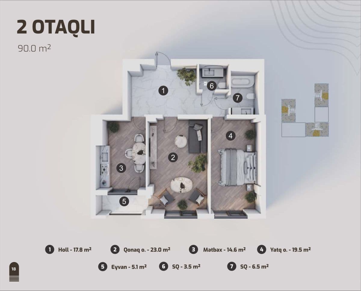 Marbel Residence 2 otaq, 90 kv.m. - 2