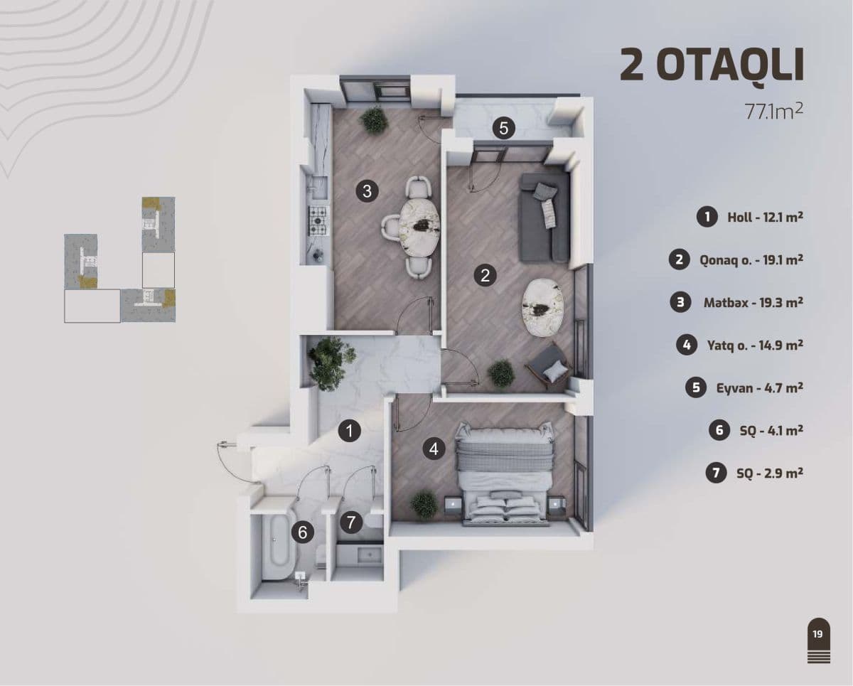 Marbel Residence 2 otaq, 77.10 kv.m.
