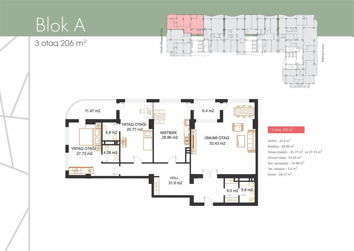 HARMONY RESIDENCE 3 otaqli 206,00 kvm - 2