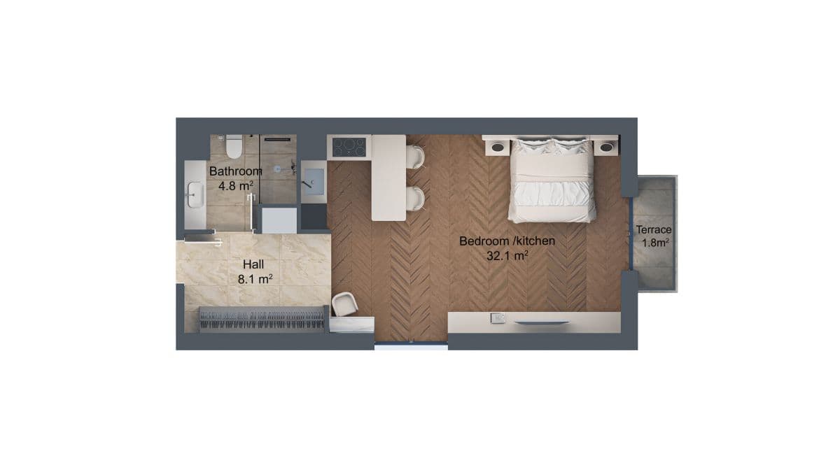 1 комната, 55,30 кв.м. - 2