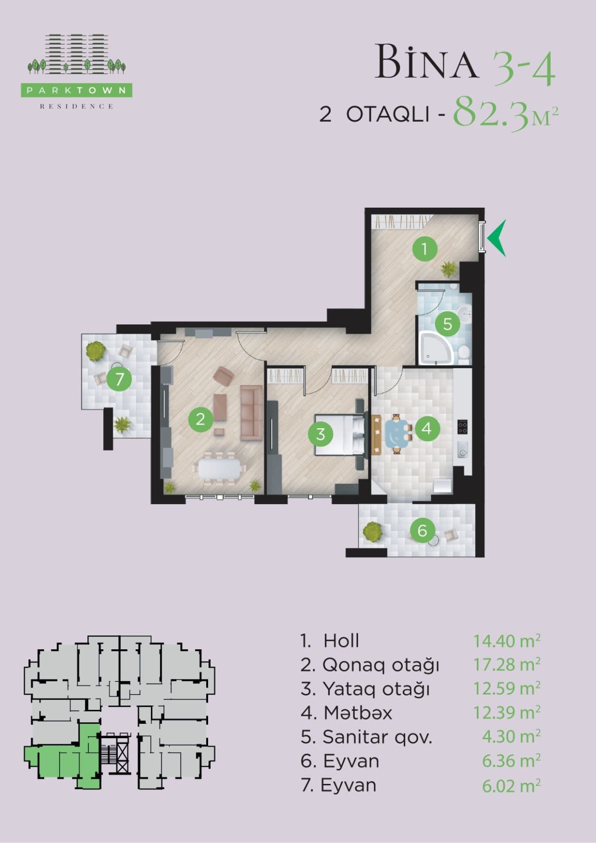 Parktown Residence 2 otaq 82.30 kvm