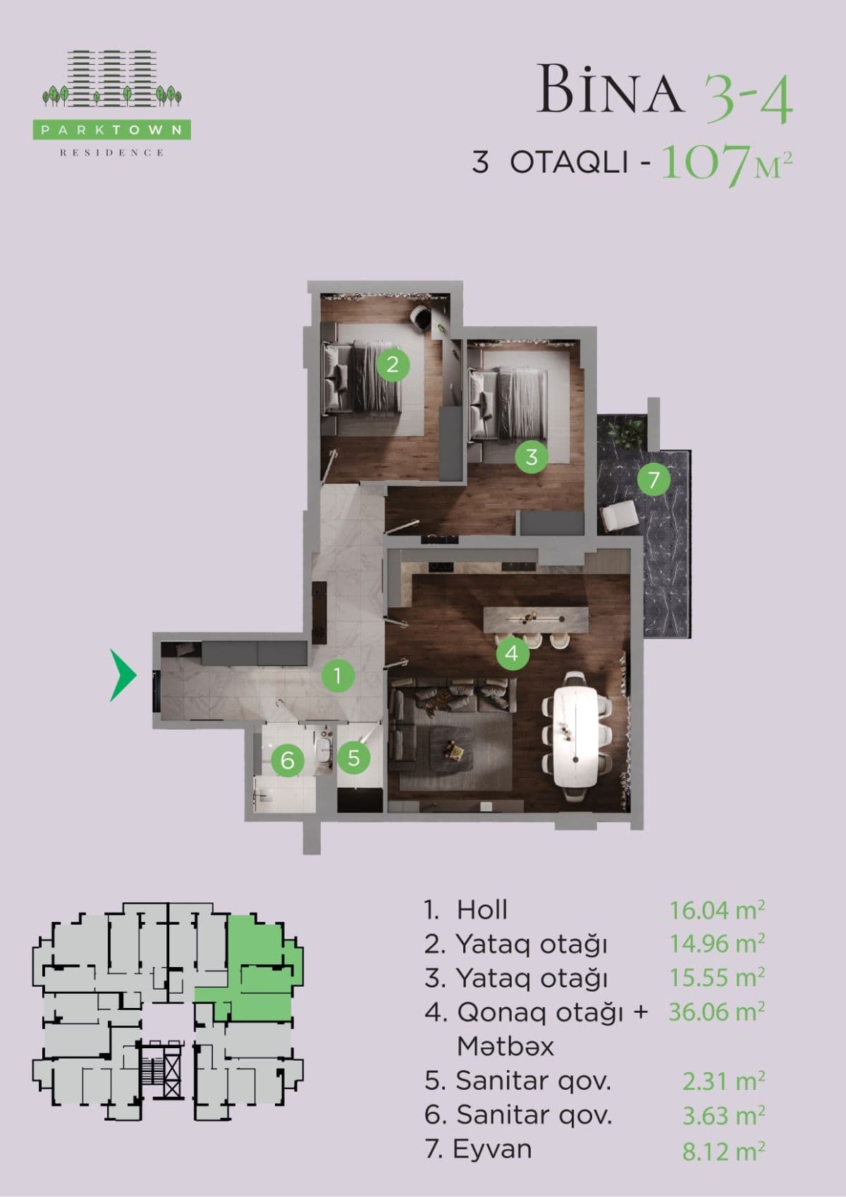 Parktown Residence 3 otaq 107 kvm