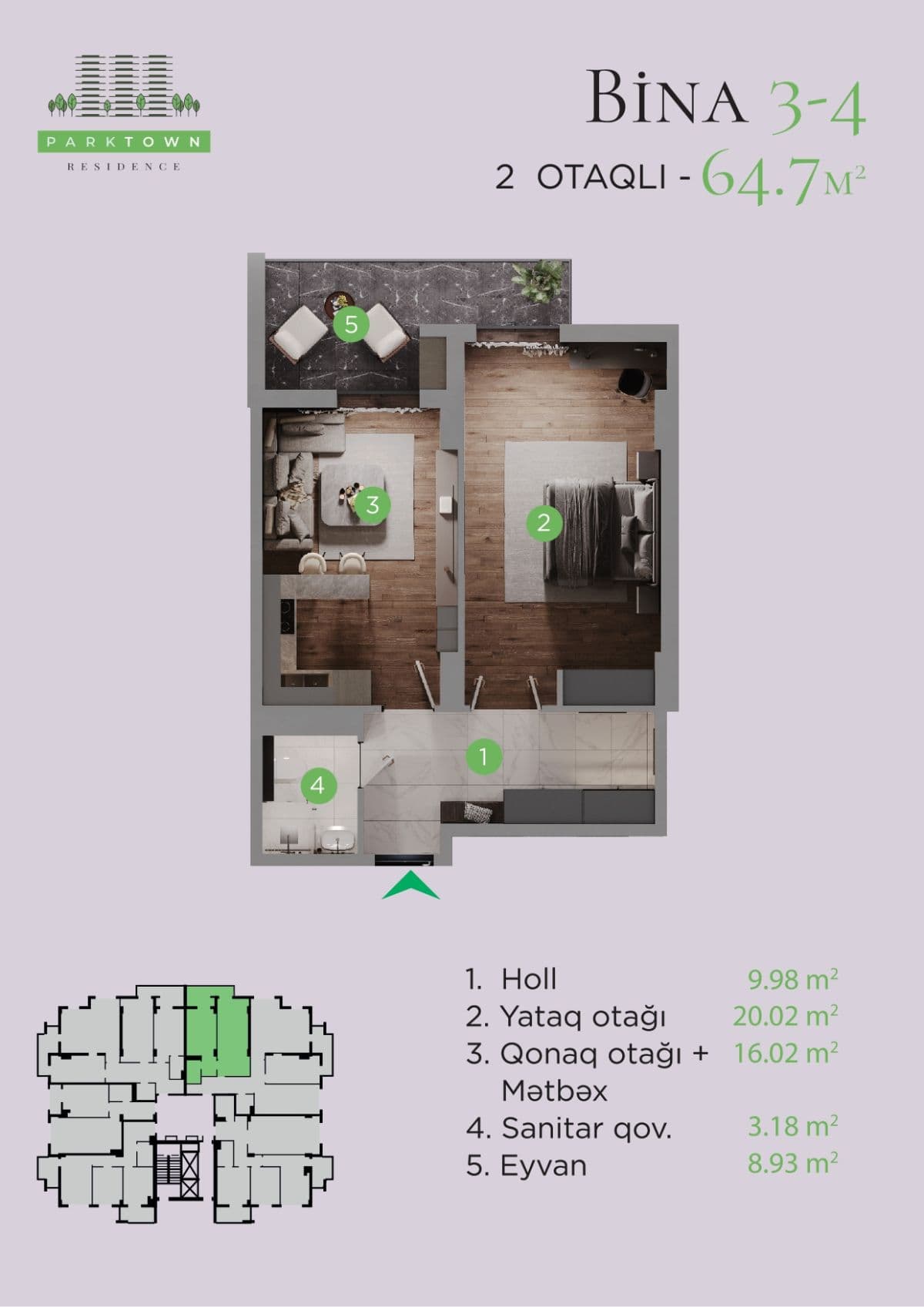 Parktown Residence 2 otaq 64.70 kvm