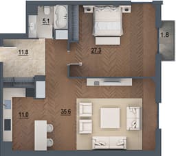 2 комнаты, 105,40 кв.м.