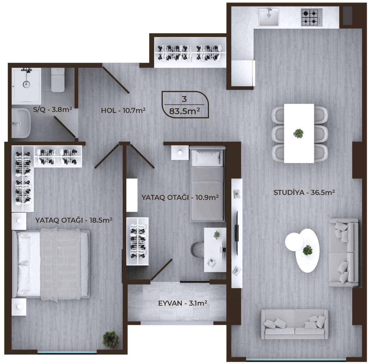 Mayak Residence 3 комнаты, 83,50 кв.м. - 2