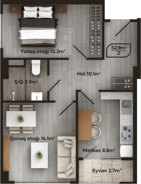 Мелисса Парк 2 ком. 52,90 кв.м. - 2