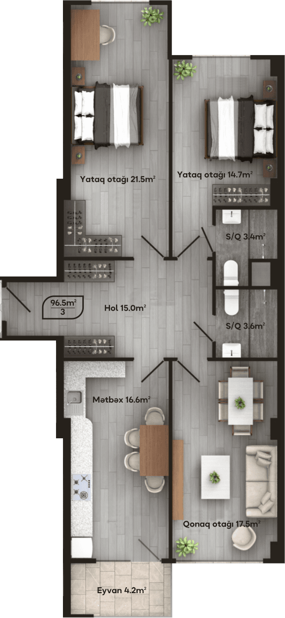 Мелисса Парк 2 ком. 96,50 кв.м. - 2