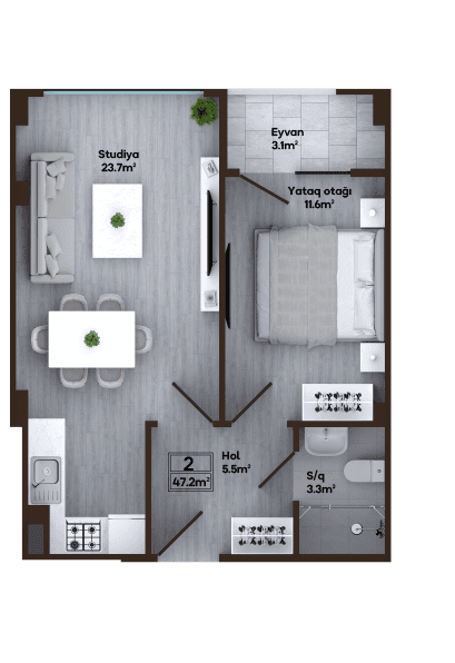 Melissa Park 2 otaq 52,90 kv.m, G blok