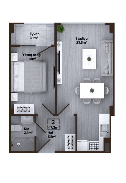 Мелисса Парк 2 ком. 47,30 кв.м. - 2