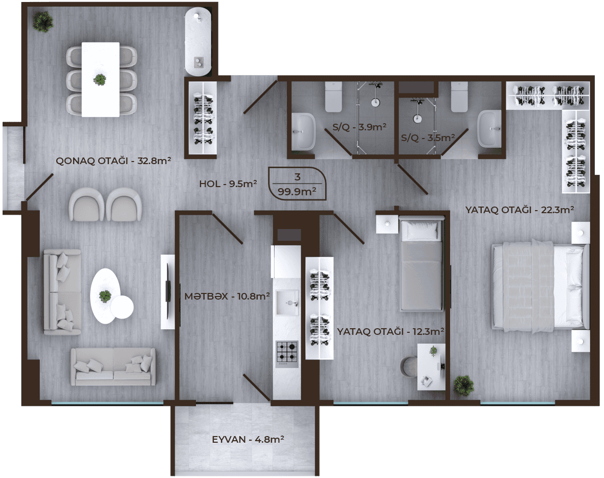 Mayak Residence 3 комнаты, 99,90 кв.м. - 2