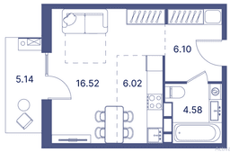 44.71 kvm, 1 otaqlı studio mənzil