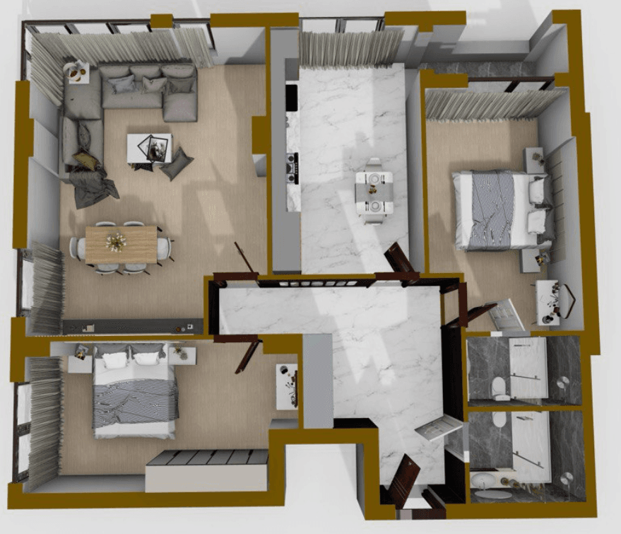 115.4 kvm, 3 otaqlı mənzil